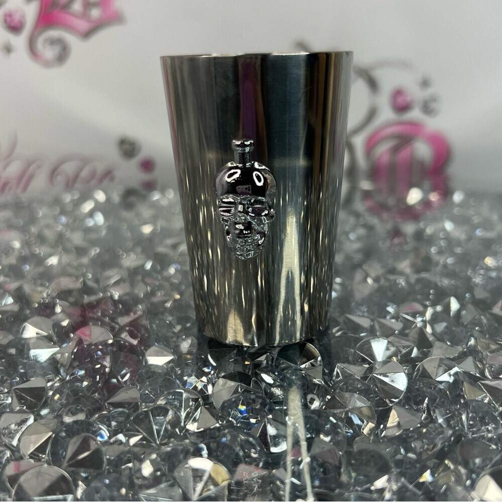 Crystal head vodka shot glass dual Silver Skull Emblem Metal Shot Glass